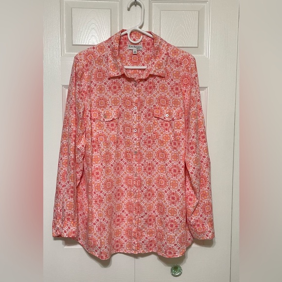 Kim Rogers Tops - Kim Rogers Floral Button Down Shirt - Pink and Orange